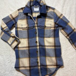 Old Navy Blue and Cream Plaid Button Down Shacket